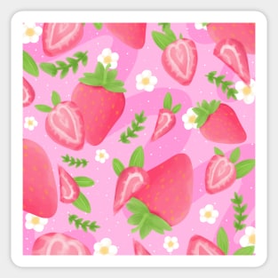 strawberries and flowers pattern Sticker